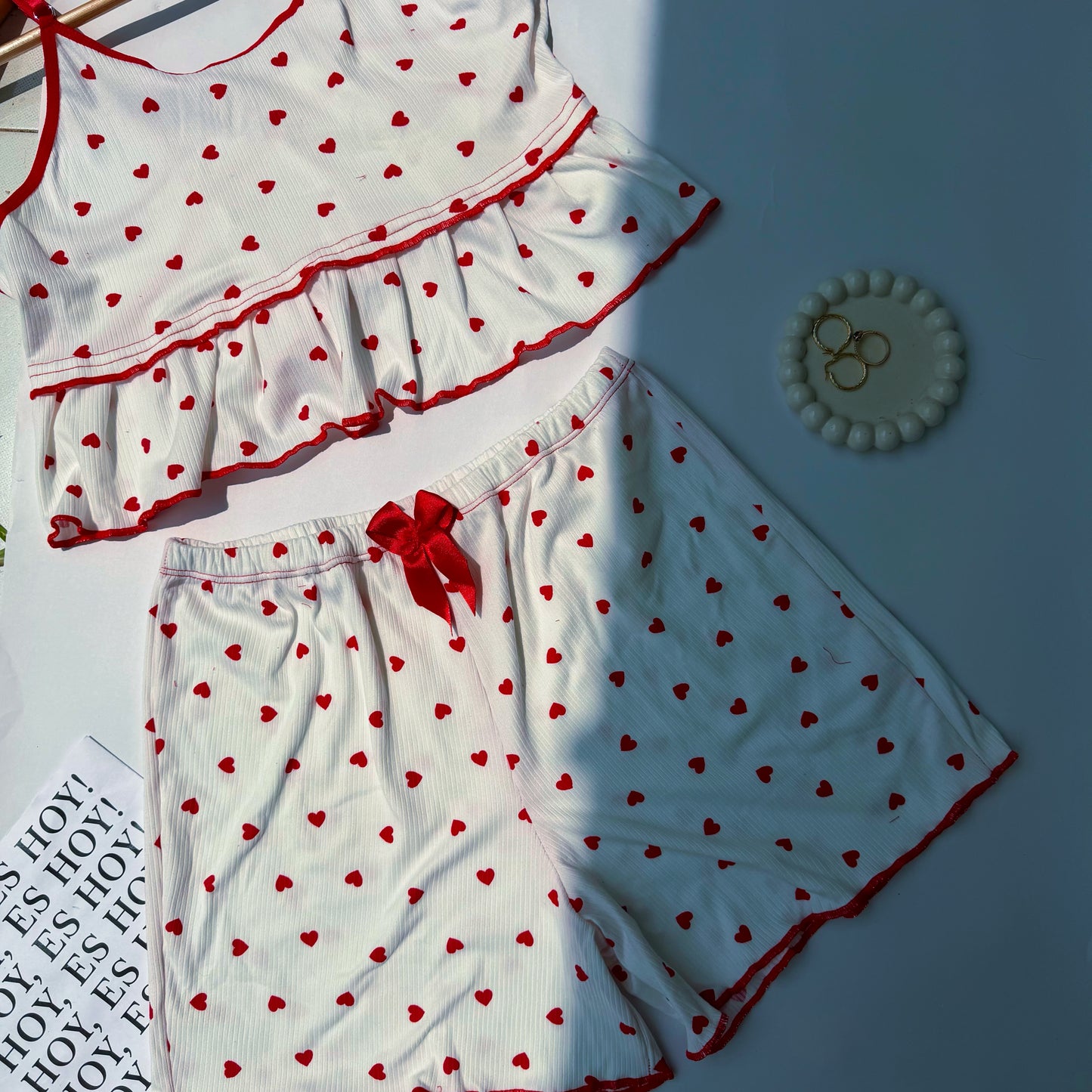 Pijama Daphne corazones rojo