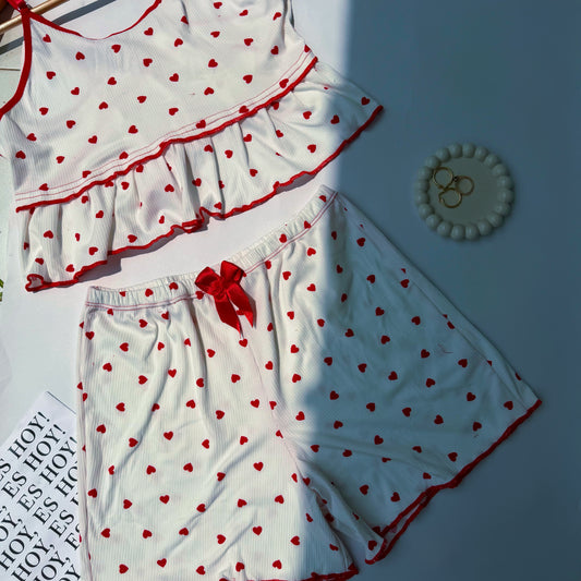 Pijama Daphne corazones rojo